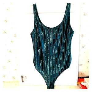 Naked Wardrobe Green Velvet Bodysuit